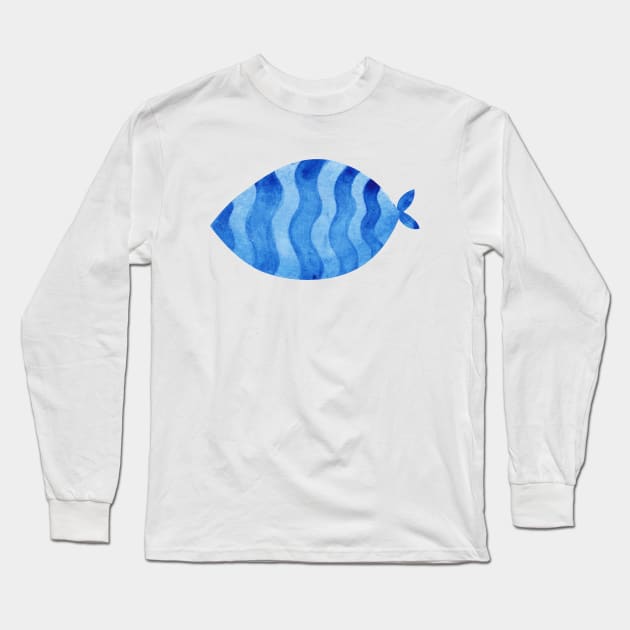 Blue watercolor fish Long Sleeve T-Shirt by shoko